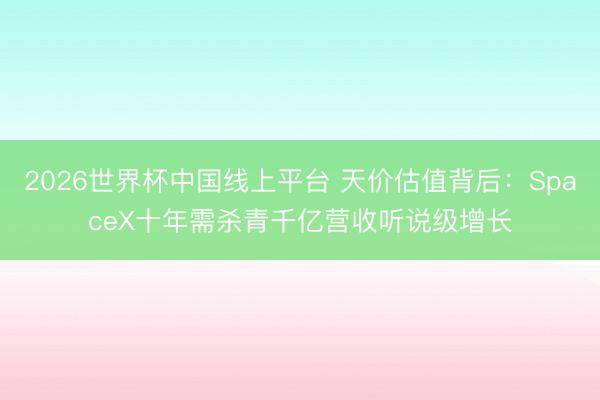 2026世界杯中国线上平台 天价估值背后:SpaceX十年需杀青千亿营收听说级增长