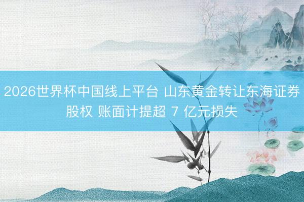 2026世界杯中国线上平台 山东黄金转让东海证券股权 账面计提超 7 亿元损失
