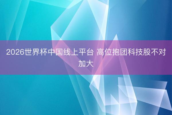 2026世界杯中国线上平台 高位抱团科技股不对加大