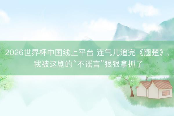 2026世界杯中国线上平台 连气儿追完《翘楚》， 我被这剧的“不谣言”狠狠拿抓了
