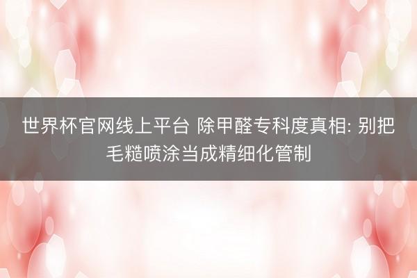 世界杯官网线上平台 除甲醛专科度真相: 别把毛糙喷涂当成精细化管制